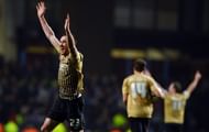 Rory McArdle celebrates at Aston Villa on January 22, 2013 after Bradford City held on to reach the League Cup final